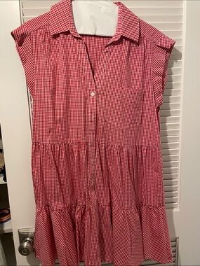 Red Gingham Tiered Shirt Dress - Brand Unspecified